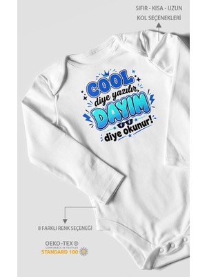Morivo Kids Cool Diye Yazılır Dayım Diye Okunur Uzun Kollu Çıtçıtlı Bebek Body