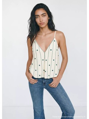 Mango Işleme Detaylı Askılı Bluz