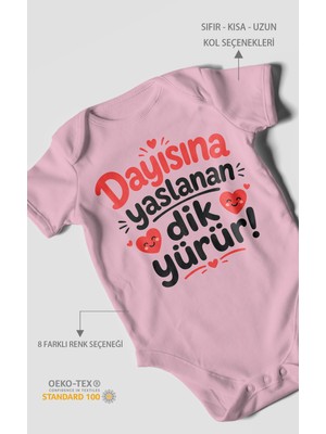 Morivo Kids Dayısına Yaslanan Dik Yürür Kısa Kollu Bebek Body %100 Pamuk