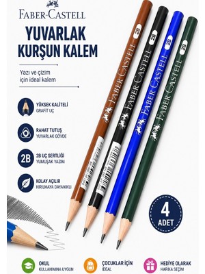 Artlantis Şövalye Kurşun Kalem 4 Adet Faber Castell Yuvarlak Gövdeli Siyah Kurşun Kalem Yumuşak Yazım Kolay Tutuş Kaliteli