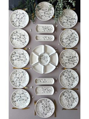 Hooly Home Siyah Eliz Model 12 Kişilik 23 Parça Modern Kahvaltı Takımı