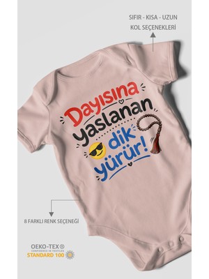 Morivo Kids Dayısına Yaslanan Dik Yürür Kısa Kollu Bebek Body %100 Pamuk
