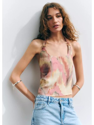 Mango Halter Yaka Batik Desenli Bluz