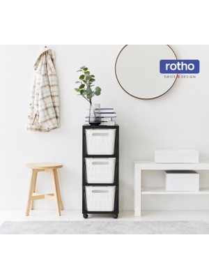 Rotho Brisen Tower Komodin 3X16L Beyaz-Siyah