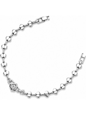 Balenbi Jewelry Gümüş Renk Kalp Figürlü Zirkon Taş Detaylı Paslanmaz Çelik Kadın Bileklik 1199