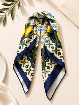 Kumru Studio Limon Desenli Lacivert Bandana ve Fular