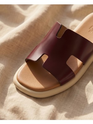 Futsi Shoes Noemıe Bordo Minimal H Kesim Hakiki Deri Rahat Günlük Kadın Terlik