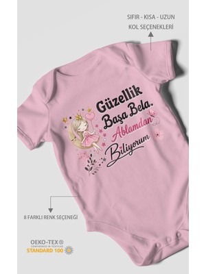 Morivo Kids Güzellik Başa Bela Ablamdan Biliyorum Kısa Kollu Bebek Body %100 Pamuk