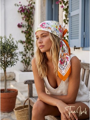Tua İpek Neşeli Bahar Desen 70*70CM Bandana/fular