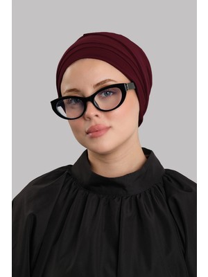 Hürrem Bone Bordo Versa Kuyruklu Pratik Tesettür Bone Sandy Büzgülü 2515_16