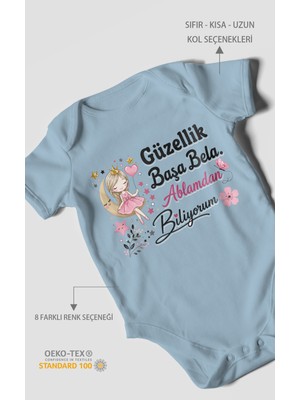 Morivo Kids Güzellik Başa Bela Ablamdan Biliyorum Kısa Kollu Bebek Body %100 Pamuk