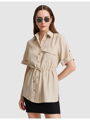 Pierre Cardin Kadın Kum Comfort Fit Kısa Kollu Gömlek 50320359-VR085