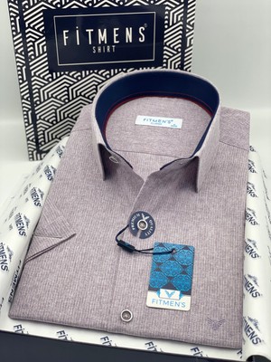 Fitmens Klasik Kısa Kol Keten Cotton Hediye Kutulu Erkek Gömlek FS-003624 - Lila