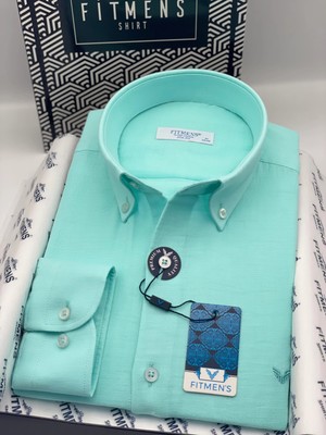 Fitmens Slim Fit Uzun Kol Müslin Pamuk Rahat Nefes Alabilen Kumaştan Yaka Düğmeli Hediye Kutulu Erkek Gömlek FS-004202 - Mint