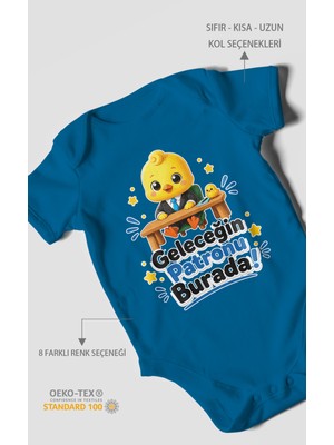 Morivo Kids Geleceğin Patronu Burada Kısa Kollu Bebek Body %100 Pamuk