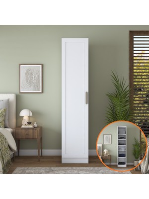 Rani BA302 Membran Kapaklı Gardırop Tek Kapaklı 5 Raflı Elbise Dolabı Beyaz