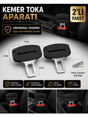 Sns Ticaret Kemer Toka Aparatı 2'li Paket Universal Tasarım Dayanıklı Metal Gövde Çoğu Araç Modeliyle Uyumlu