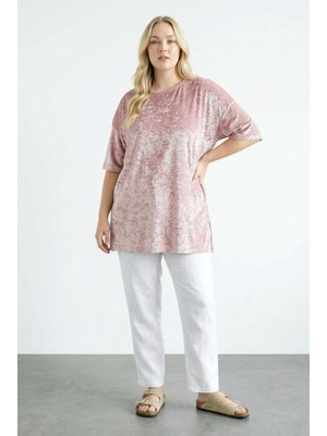 Stil Diva Yırtmaçlı Yumoş Kumaş T-Shirt