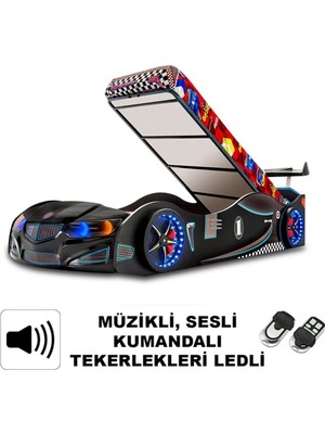İnegöl'den Eve Gt1 - Bazalı Arabalı Yatak Araba Karyola, Araba Yatak - Full Ledli, Kumandalı ve Bazalı