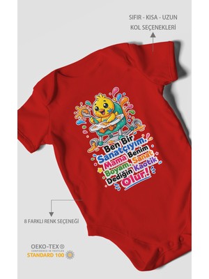 Morivo Kids Ben Bir Sanatçıyım Yazılı Kısa Kollu Bebek Body %100 Pamuk