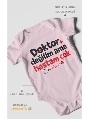 Morivo Kids Doktor Değilim Ama Hastam Çok! Kısa Kollu Bebek Body %100 Pamuk