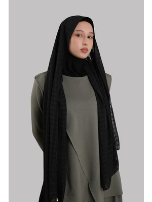 Hürrem Bone Siyah Pratik Hazır Geçmeli Şal Desenli Şifon Hijab Boneli 2415_01