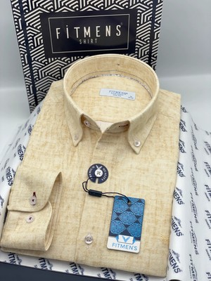 Fitmens Slim Fit Uzun Kol Müslin Dijital Baskılı Hediye Kutulu Erkek Gömlek FS-004599 - Sarı