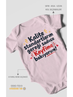 Morivo Kids Kalite Standartlarım Mesajlı Kısa Kollu Bebek Body %100 Pamuk