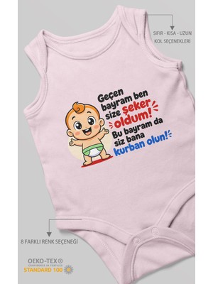 Morivo Kids Geçen Bayram Ben Yazılı Sıfır Kollu Bebek Body %100 Pamuk
