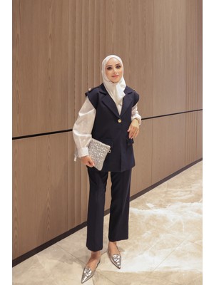 İmaj Butik Lacivert Astarlı Yelek Pantolonlu Dabıl Takım