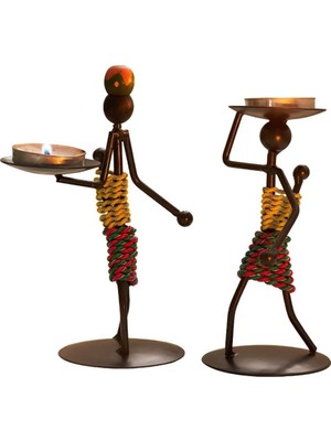 Ds Hediyelik Toptan Afrikalı Kadın Tasarımlı Tealight Metal Mumluk Dekoratif Şık Hediyelik