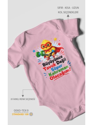 Morivo Kids Büyüyünce Tavuk Değil, Yazılı Kısa Kollu Bebek Body %100 Pamuk