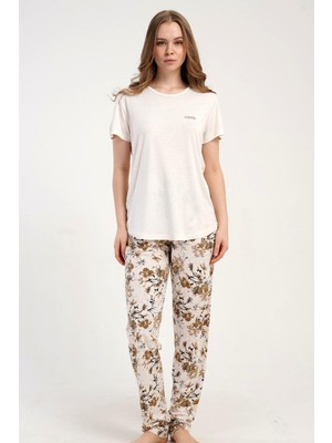 Kezokino Kadın Kısa Kol Ekru Pijama Takımı C0T8N2215