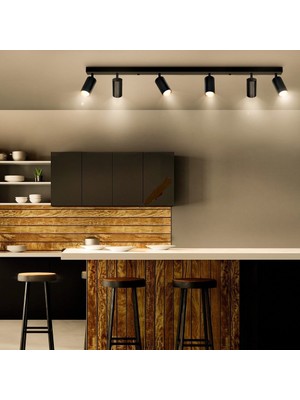 Riolight Riolıght Modern Siyah Hareketli Başlık 6XGU10 LED Sıralı Spot Avize(Ampül DAHİL)UZUNLUK:120CM