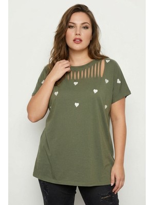 Stil Diva Bisiklet Yaka Kısa Kollu Kesik Detaylı Esnek Kumaşlı T-Shirt