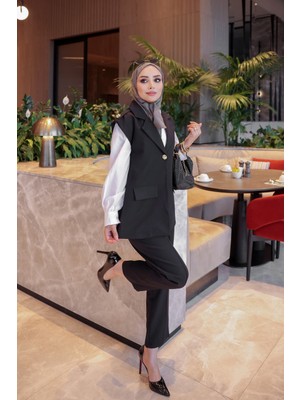 İmaj Butik Siyah Astarlı Yelek Pantolonlu Dabıl Takım