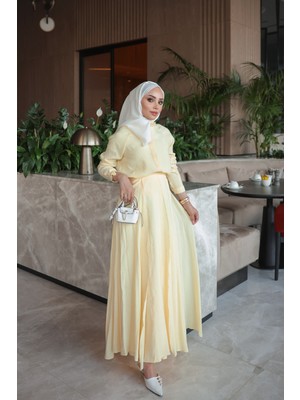 İmaj Butik Sarı Gizli Düğmeli Gömlek Etekli Takım