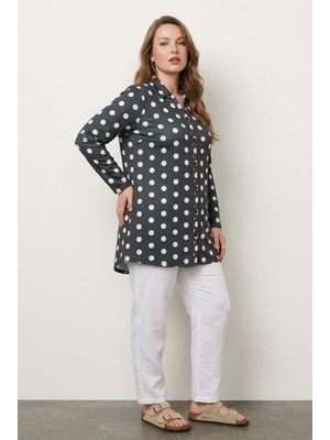 Stil Diva Puantiyeli Uzun Kollu Esnek Kumaşlı Polyester Gömlek