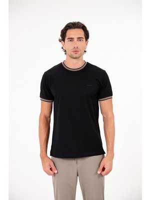 gmg firenze Bisiklet Yaka Kol ve Yakada Çizgi Detaylı Erkek T-Shirt