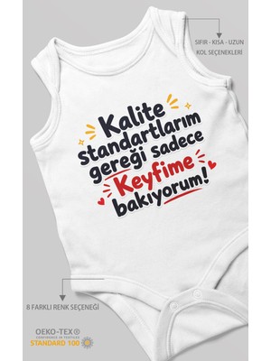 Morivo Kids Kalite Standartlarım Mesajlı Sıfır Kollu Bebek Zıbını %100 Pamuk