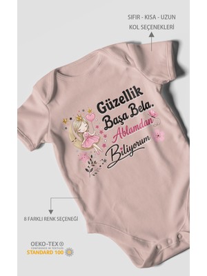 Morivo Kids Güzellik Başa Bela Ablamdan Biliyorum Kısa Kollu Bebek Body %100 Pamuk
