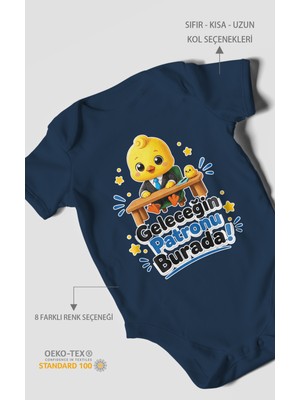 Morivo Kids Geleceğin Patronu Burada Kısa Kollu Bebek Body %100 Pamuk