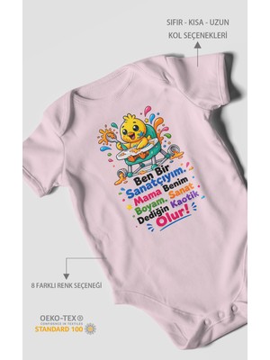 Morivo Kids Ben Bir Sanatçıyım Yazılı Kısa Kollu Bebek Body %100 Pamuk