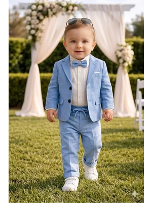 Baby Kids Colors Flamlı Keten Salaş Ceketli Takım Elbise/gömlek Pantolon Ceket Papyon