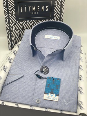 Fitmens Klasik Kısa Kol Keten Cotton Hediye Kutulu Erkek Gömlek FS-003624 - Lacivert