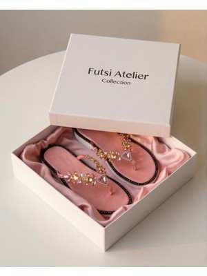Futsi Shoes Julıette Pembe Hakiki Deri Taş Işlemeli Parmak Arası Kadın Terlik