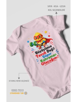 Morivo Kids Büyüyünce Tavuk Değil, Yazılı Kısa Kollu Bebek Body %100 Pamuk