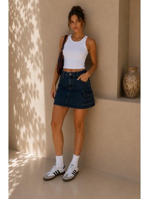 Alexander Gardi Koyu Yıkama Kargo Cepli Mini Denim Etek