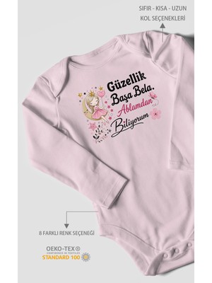 Morivo Kids Güzellik Başa Bela Ablamdan Biliyorum Uzun Kollu Bebek Body %100 Pamuk