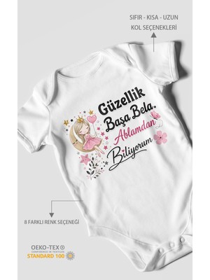 Morivo Kids Güzellik Başa Bela Ablamdan Biliyorum Kısa Kollu Bebek Body %100 Pamuk